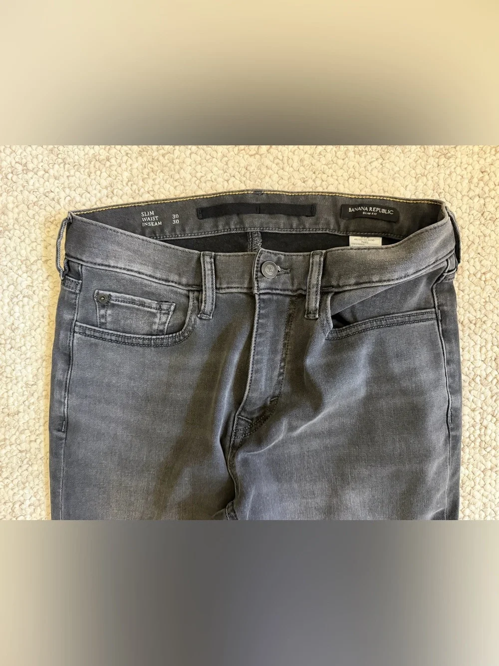 Banana Republic Men's Luxe Traveler Jeans, Slim Fit, Dark Grey Wash, 30